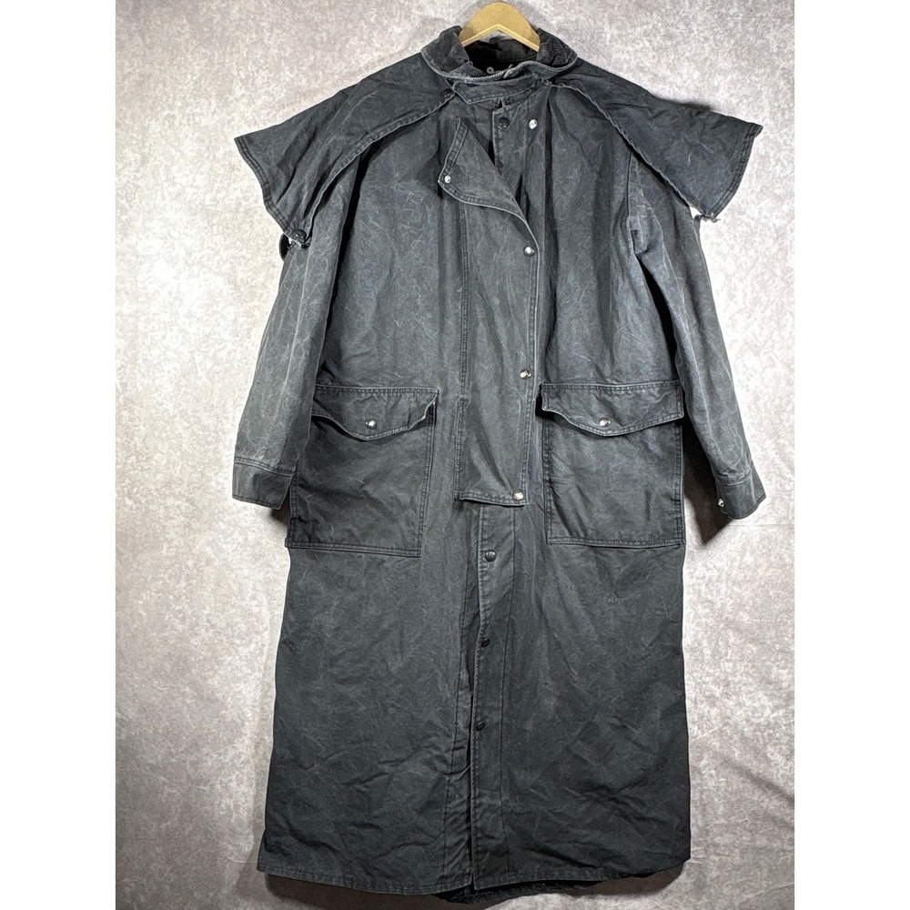 Vintage Pro Only‎ By Tex Tan Duster Coat Men XL Black Denim Detachable Cape Snap